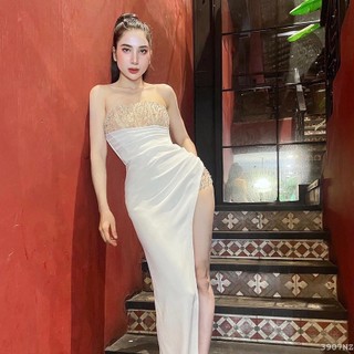 Đầm dài cúp ngực body phối lưới xẻ tà 3907 - đầm thời trang nữ