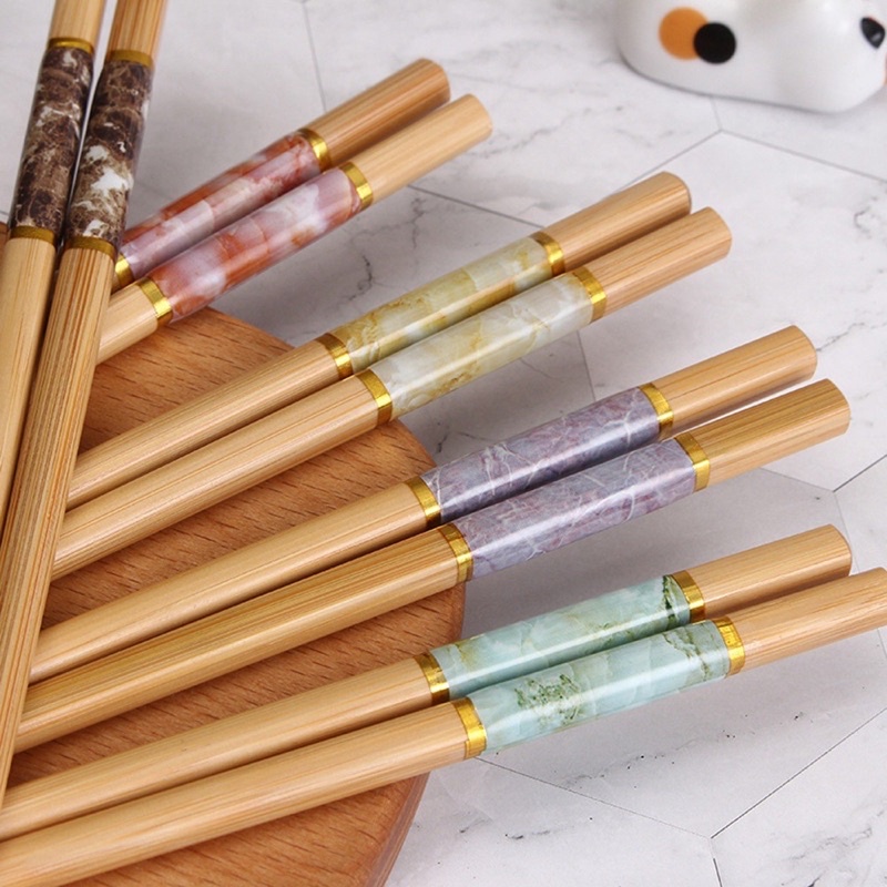 Set 10 đôi đũa tre họa tiết đá phong cách trung hoa chống trượt tiện dụng cho nhà bếp