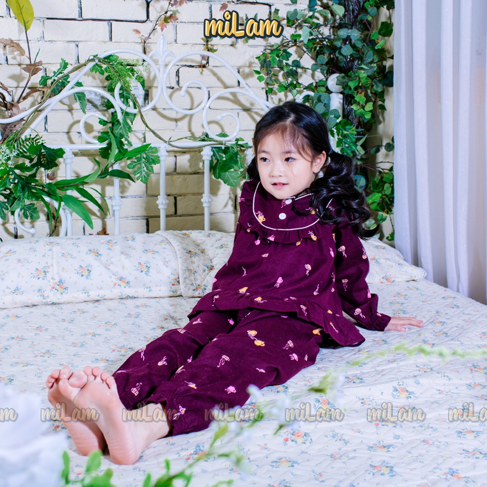 Bộ quần áo Pijama cổ tròn dài tay MILAM họa tiết dễ thương đáng yêu dành cho bé gái