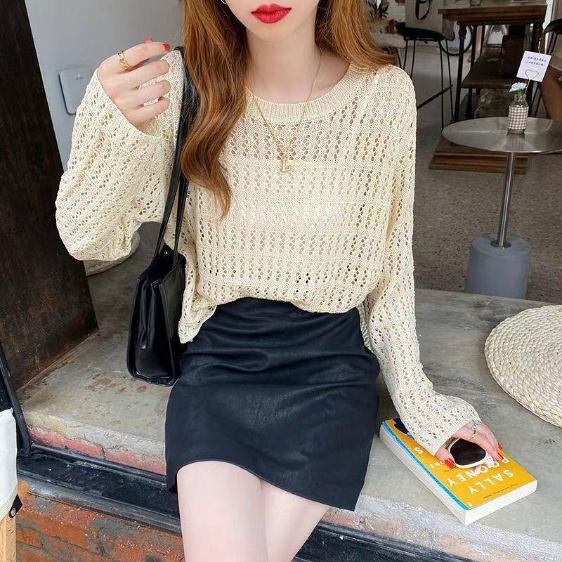 Áo Sweater Dệt Kim Mỏng Tay Dài Dáng Rộng Thời Trang Mùa Hè 2022 Mới