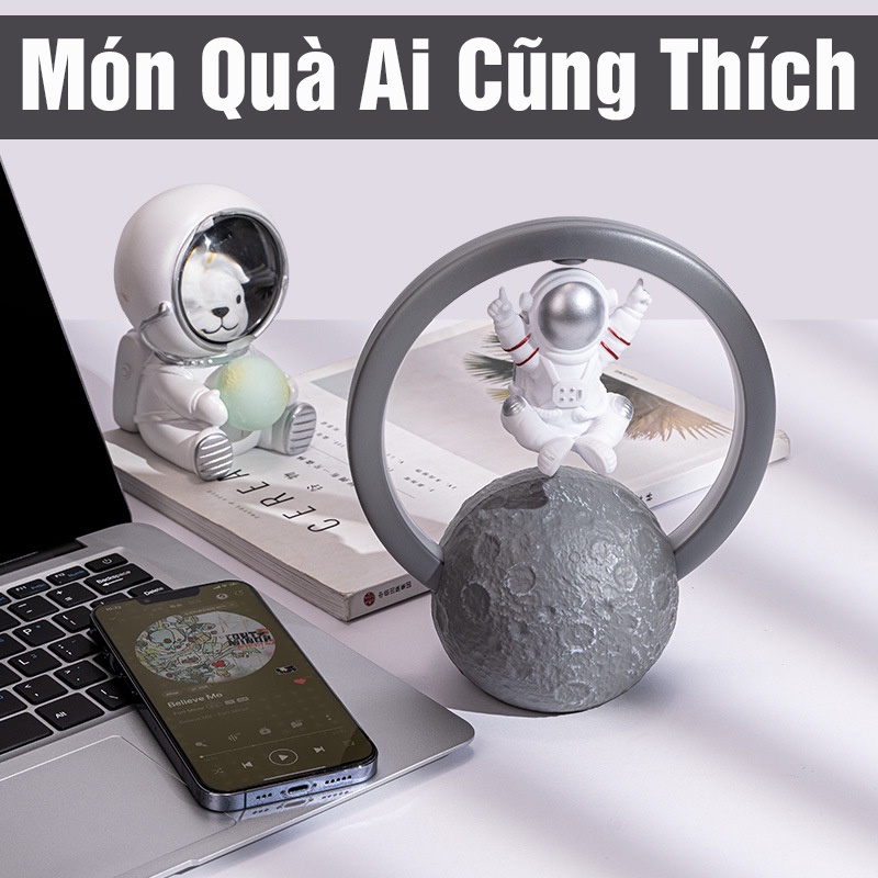Loa Bluetooth Không Dây Kết Hợp Đèn Led Thay Đổi Theo Nhạc - Máy Nghe Nhạc Hình Phi Hành Gia Lơ Lửng Trên Mặt Trăng