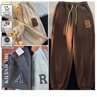 Quần jogger thêu chữ b, a, r form rộng nữ - bom chun gấu dáng rộng chất nỉ gân