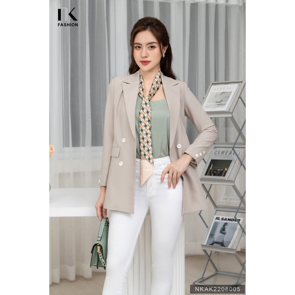 Áo Vest Nữ NK Fashion Vải Hàn 2 Lớp Cao Cấp Dày Dặn Dáng Suông Có 4 Cúc Bọc Lịch Sự Hiện Đại NKAK2208005