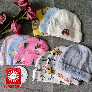 (Được chọn mẫu) Set 3 Nón sơ sinh cotton 2 lớp mềm mịn cho bé dưới 3 tháng/ Mũ em bé