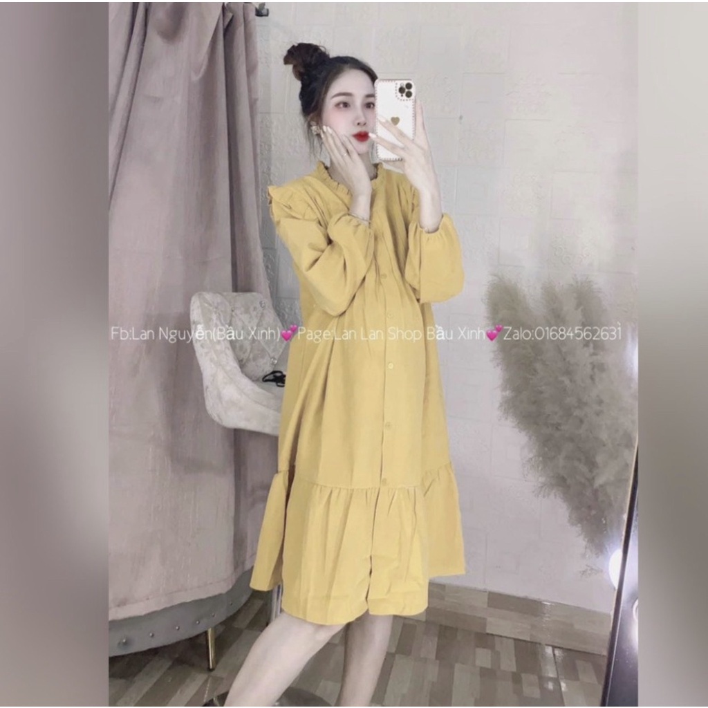 Váy Bầu Dài Tay Thu Đông.Đầm Bầu Dáng Suông Dự Tiệc Đi Chơi Xinh Xắn A131 Lin Store66