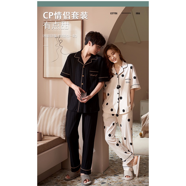 Đồ ngủ đôi mặc nhà cộc tay cho nam nữ chất cotton mềm thoáng mát_Couple Pijama_Sẵn hàng_QUÀ CƯỚI ý nghĩa