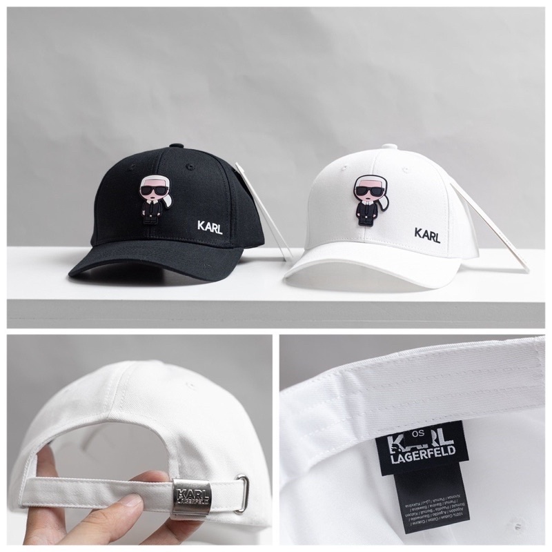 Mũ nón lưỡi trai KARL LAGERFIELD chất vải cotton Hàn Quốc cao cấp, logo cao su nổi 3D, màu đen, trắng