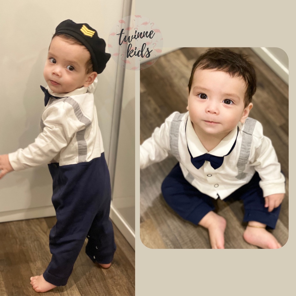 Bộ đồ liền thân chất liệu cotton công tử cho bé trai dưới 2 tuổi