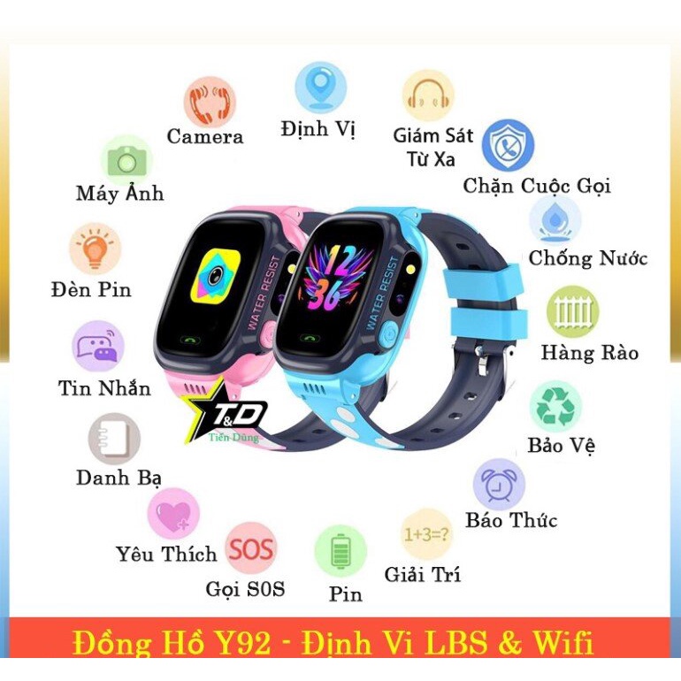 Đồng Hồ Thông Mình Trẻ Em Y92 - Lắp Sim, Nghe Gọi 2 Chiều, Định Vị, Chống Nước, Tiếng Việt - Bảo Hành 12 Tháng | BigBuy360 - bigbuy360.vn