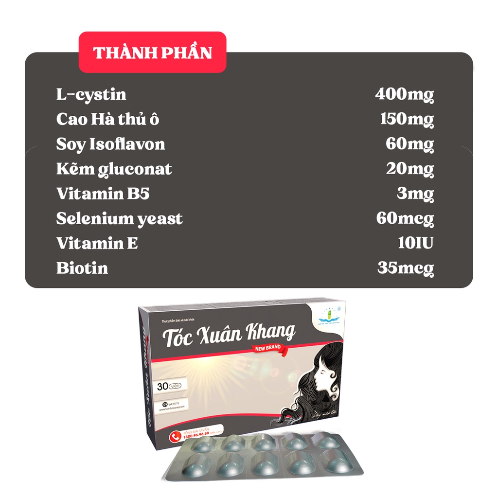 Tóc Xuân Khang  - Giúp nuôi dưỡng tóc móng, giảm tình trạng rụng tóc, khô xơ, dễ gãy - Tâm Dược