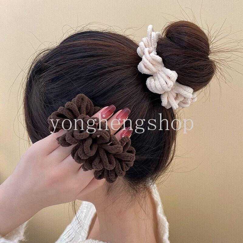 Dây Cột Tóc Co Giãn Phối Lông Tua Rua Đơn Giản Thời Trang Cho Nữ