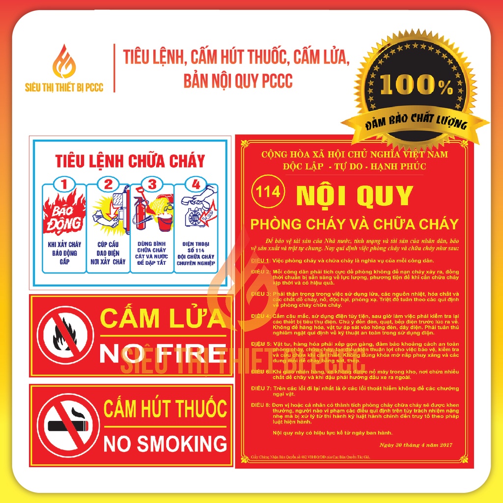 Bảng nội quy, tiêu lệnh , cấm lửa, cấm thuốc PCCC , bảng nội quy tiêu lệnh phòng cháy chữa cháy.- Siêu thị thiết bị PCCC
