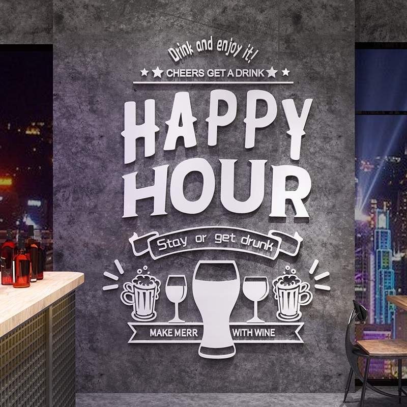 Tranh mica dán tường - happy hour trang trí tường quán bar, nhà hàng, quán nhậu
