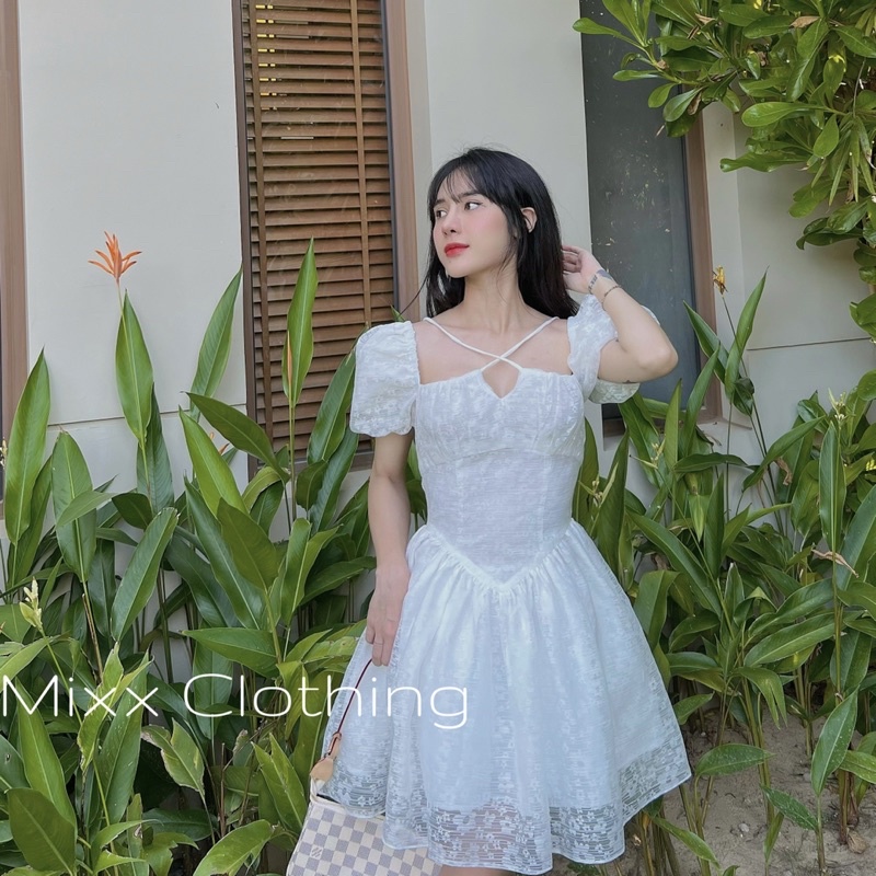 Đầm tiểu thư trễ vai trắng , váy trắng dự tiệc, sản phẩm shop chụp hoàn toàn là ảnh thật