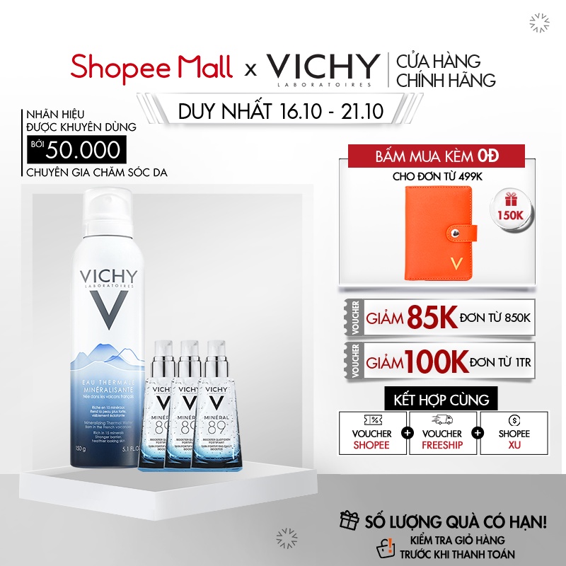 Bộ xịt khoáng dưỡng da VichyThermal Water 150ML +Tặng dưỡng chất giàu khoáng Mineral 89