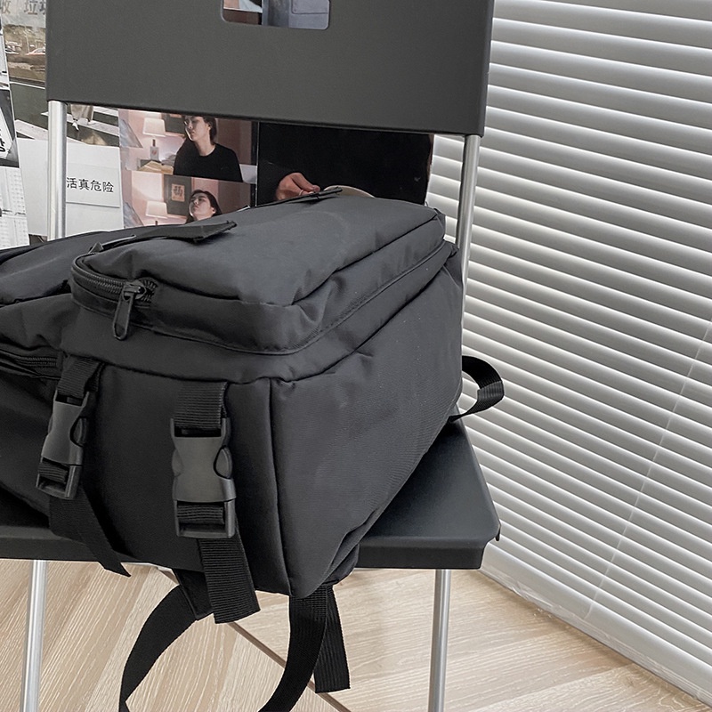 Balo Nam Nữ Đi Học Vải Đen ULZZANG Thời Trang Hàn Quốc Cặp Sách Học Sinh Nhiêu Ngăn Chống Nước GUDEO