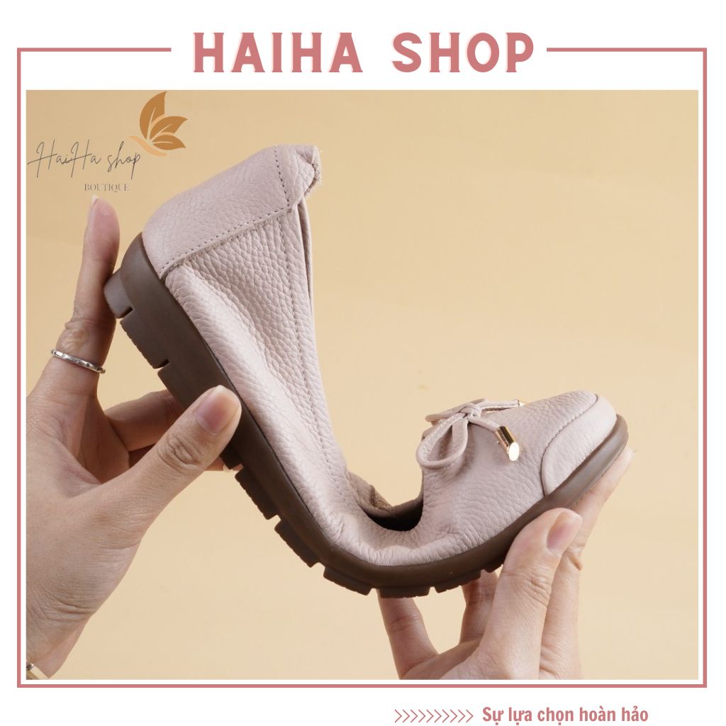 Giày bệt nữ - Giày búp bê nữ mũi tròn đính nơ siêu nhẹ