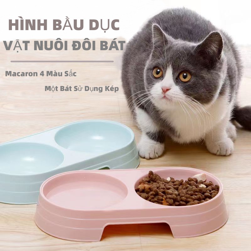 Bát nhựa đôi đựng thức ăn cho chó mèo（Màu sắc là tùy chọn） LI0177