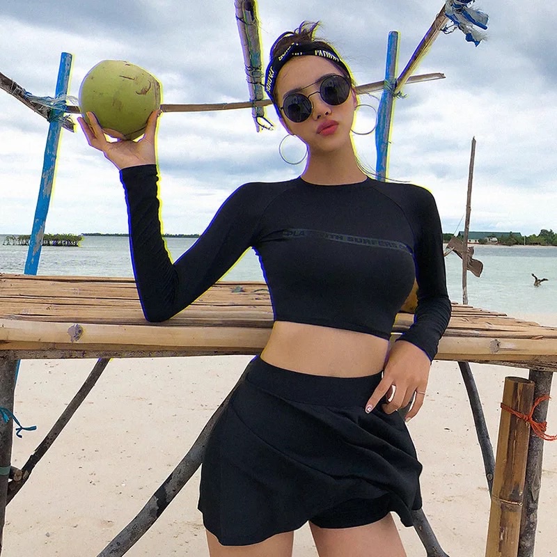 Bộ đồ bơi , bikini nữ dài tay hai mảnh Us chữ mờ