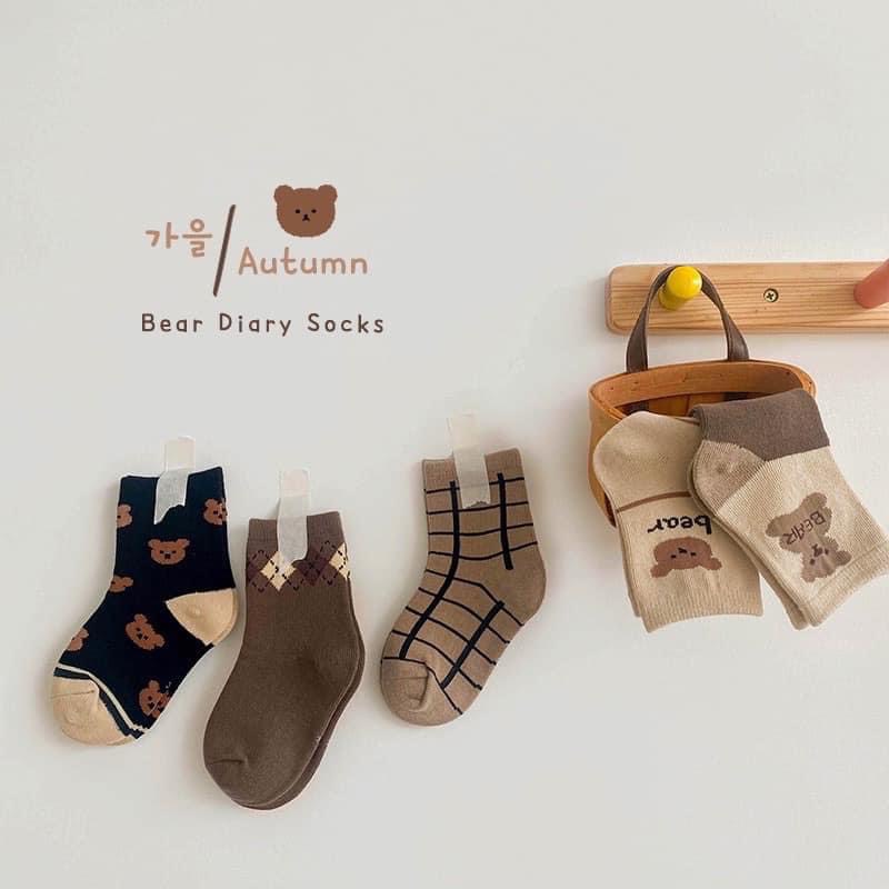 Tất cho bé ❤️Freeship❤️Lố 5 đôi Tất len cao cổ cho bé hình gấu thoi xám xinh xắn