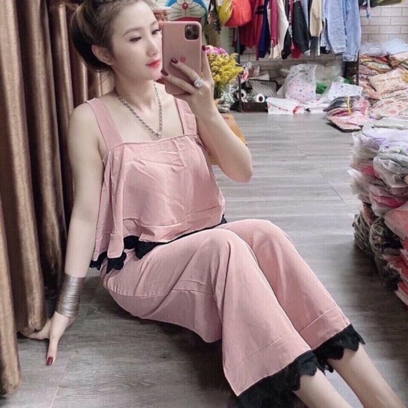 SET ĐỒ BỘ VIỀN REN QUẦN ỐNG RỘNG ÁO KIỂU DUTIEC 26