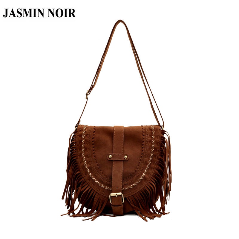 JASMIN NOIR Suede Women's Shoulder Bag Retro Lock Crossbody Bag Saddle Handbag