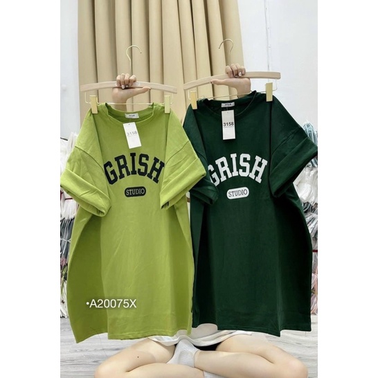 Áo phông tay lỡ GRISH chất COTTON KHÔ 3158/ dài 71-75 rộng 55