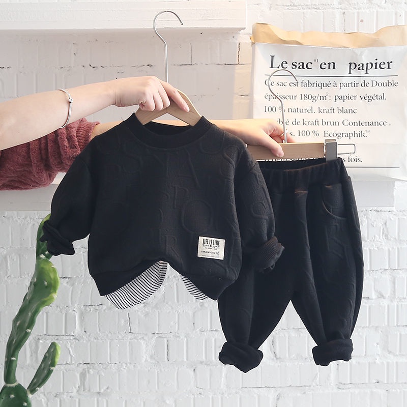 Set Đồ Xuân Thu 2022 Hai Món Gồm Áo Sweater Tay Dài Màu Trơn Hợp Thời Trang Cho Bé Trai