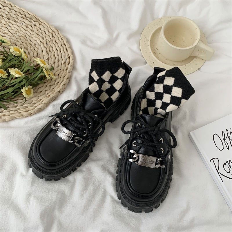 Giày Da Đế Xuồng Màu Đen Phong Cách Mary Jane