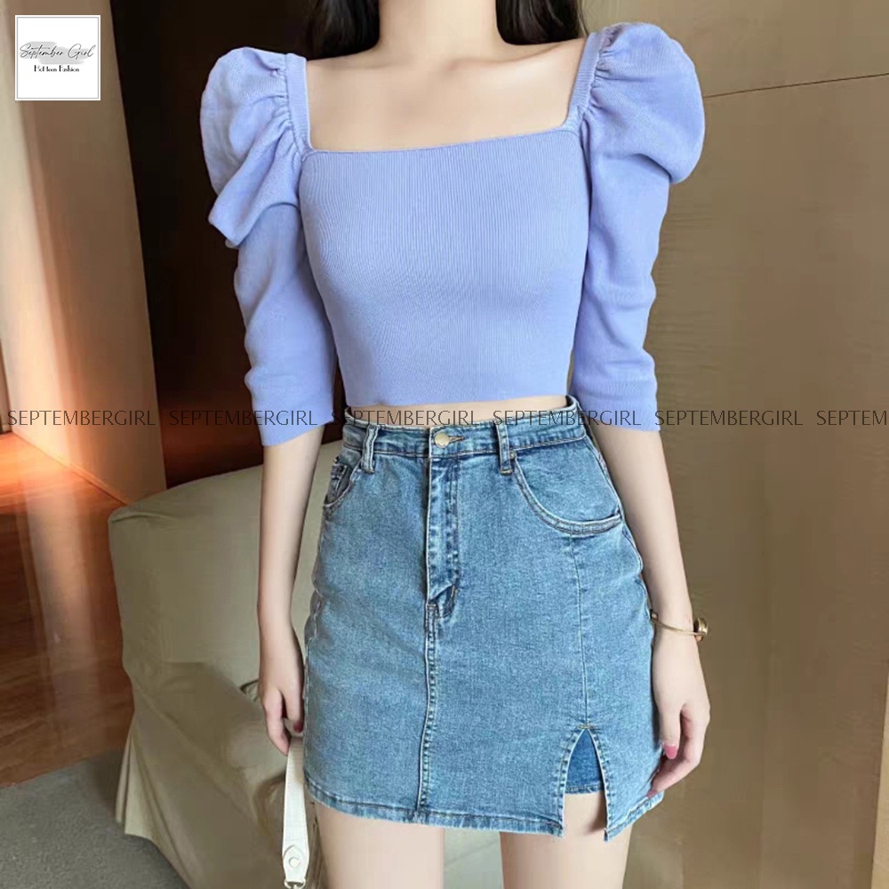 Áo croptop nữ SEPTEMBERGIRL cổ vuông tay bồng - AO TOP NU 010V1