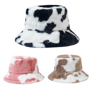 Nón bucket vải lông cừu họa tiết bò sữa 🐄 dễ thương phong cách Nhật Hàn thời trang thu đông cho nữ cao cấp