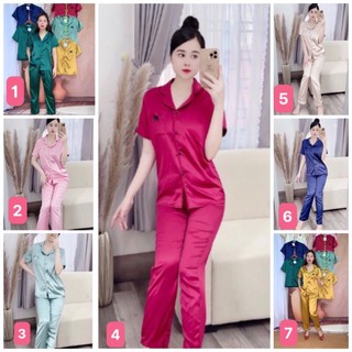 Bộ đồ ngủ pijamas vải lụa áo cộc tay - quần dài cao cấp với 7 màu cơ bản đẹp xuất sắc