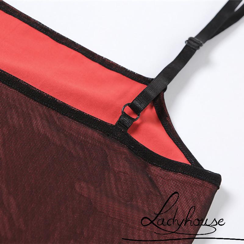 Ldd-đầm Yếm Hai Dây Dáng Ôm Xẻ Tà Hai Bên Màu Đỏ Thời Trang Mùa Hè Dành Cho Bạn Nữ
