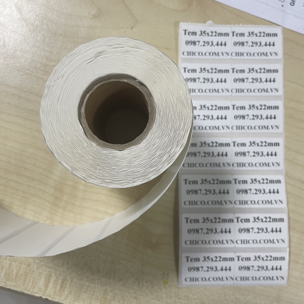 Giấy In Mã Vạch 2 Tem 35x22  - Decal Nhiệt 2 Tem 72x22 mm, cuộn 30m