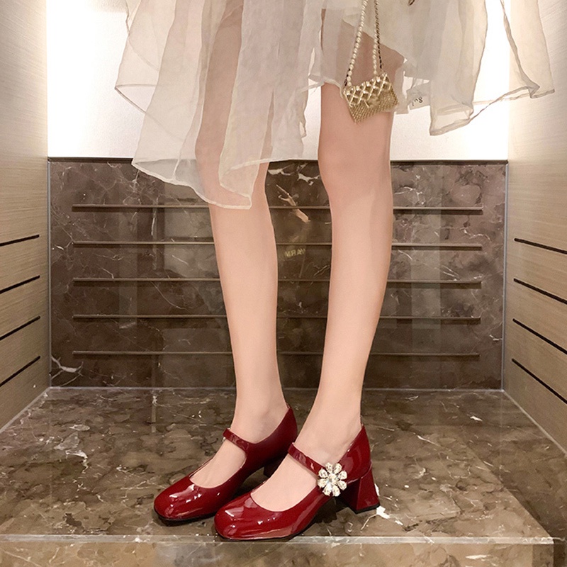 Giày Cao Gót Da PU Mũi Vuông Thời Trang Lolita Dành Cho Nữ