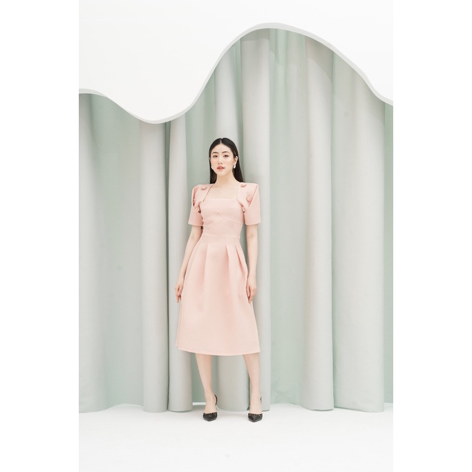 RẬP - Đầm Hồng Tay Đính Hoa Tùng Xếp Ly - PRINCESS 03