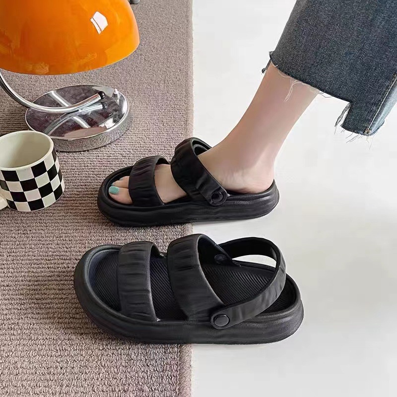 Dép sandal nữ đế cao quai nhún TA-203 màu đen, be