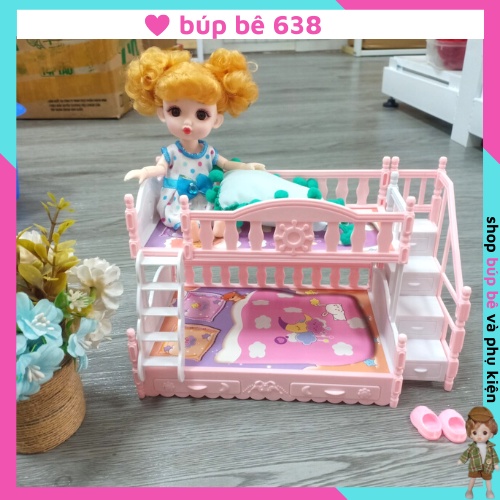 Giường Ngủ Cho Búp Bê 1/8 Giường Tầng 2 Cầu Thang Mẫu Mới Cute Dài 22cm Rộng 12cm Cao 14cm