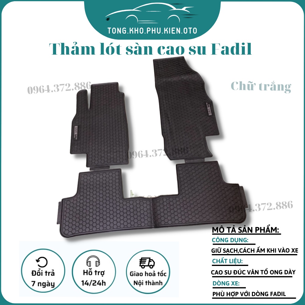 Thảm lót sàn xe Vinfast Fadil cao su đúc vân tổ ong mẫu NISSIN chữ trắng