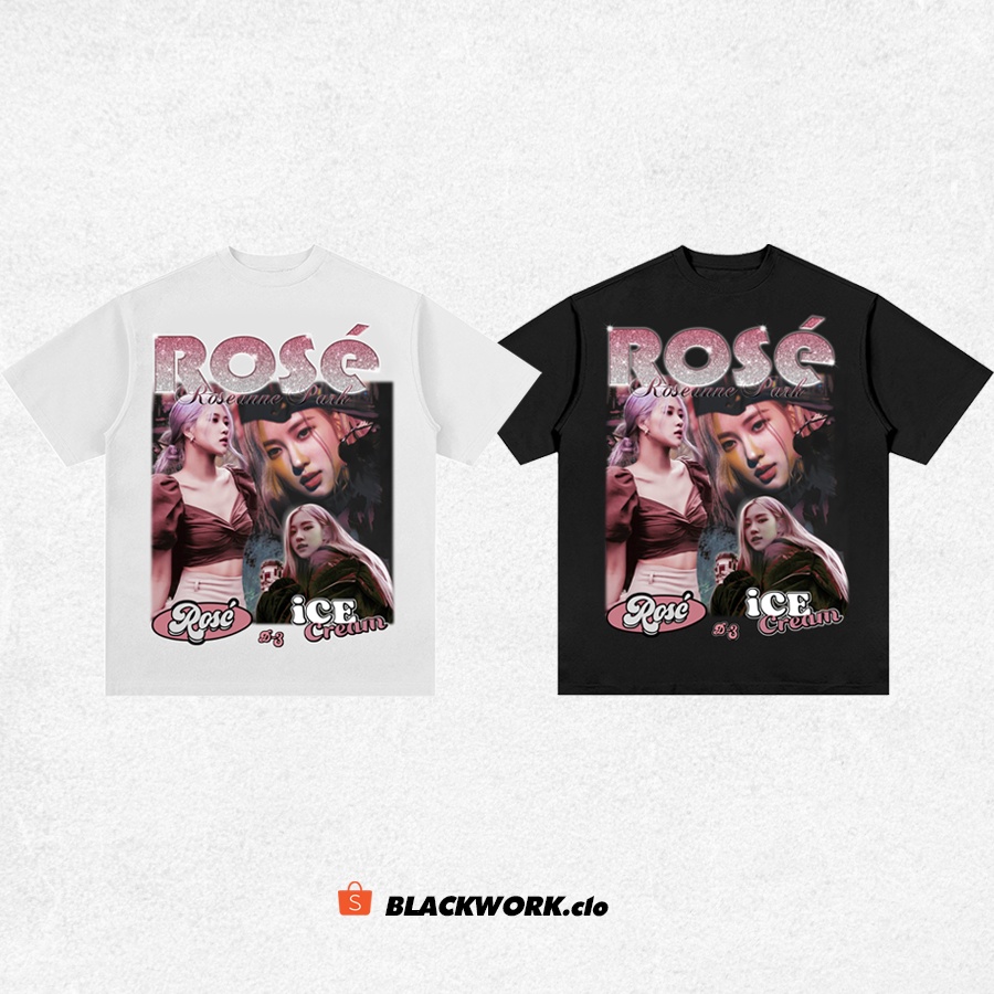 Áo Thun Vintage Thời Trang Đường Phố Rose 1 Tay Lỡ Unisex - Đen/Trắng Cổ Tròn | Blackwork