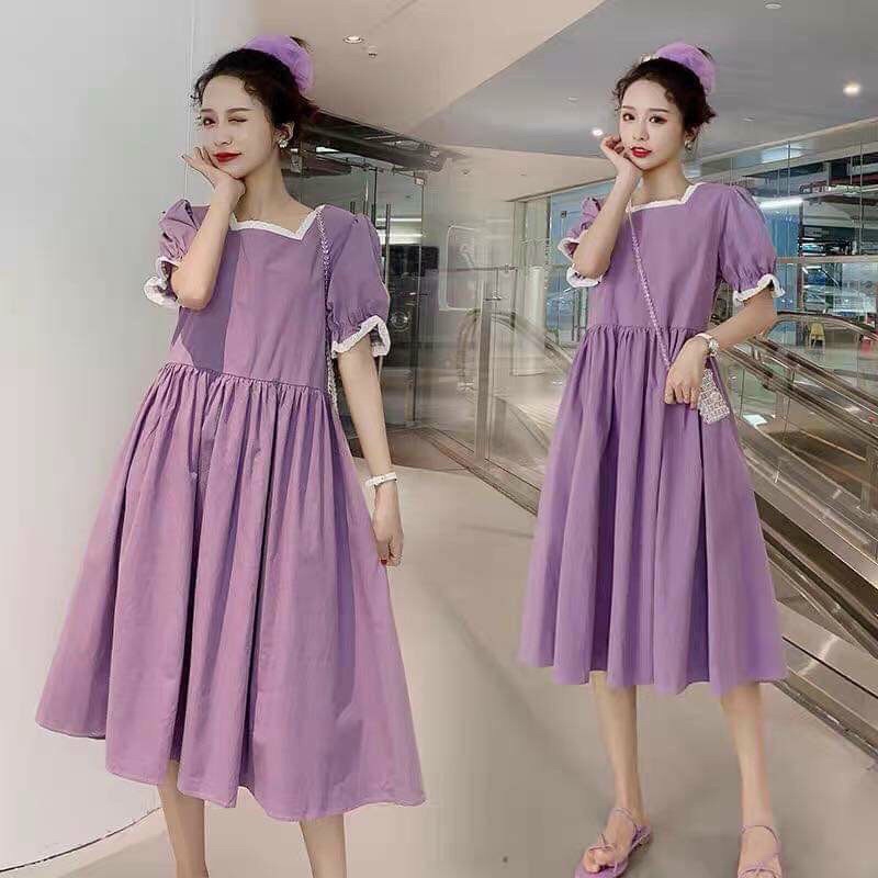 Đầm Bầu dáng suông dài qua gối Váy bầu công sở, đi chơi