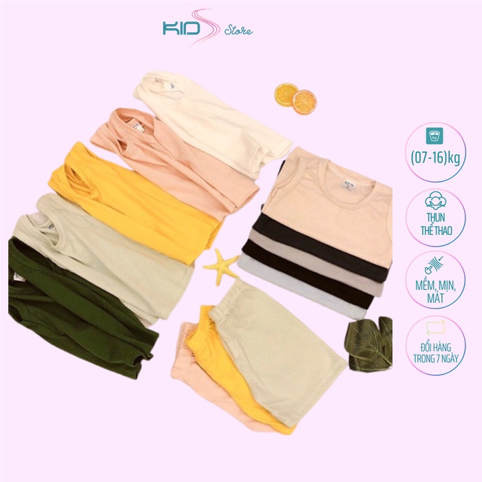 Bộ quần áo ba lỗ trẻ em, bé trai bé gái, chất cotton lưới nhiều màu, thoáng mát cho bé