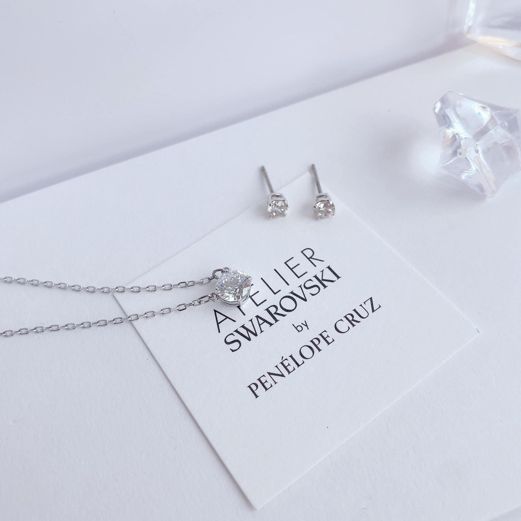 Set dây chuyền khuyên tai Swarovski attract trắng nhỏ
