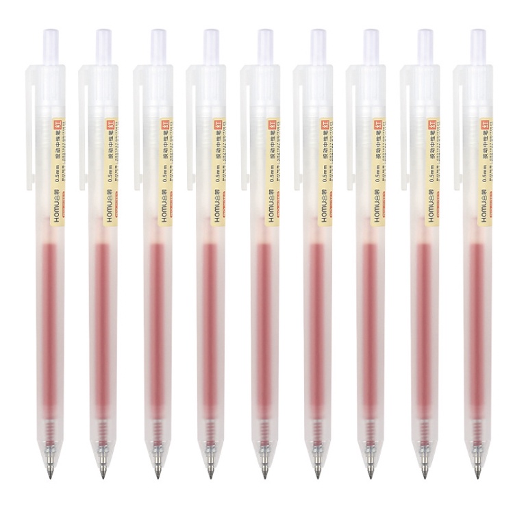 Bút bi bấm Homu mực gel màu đen đỏ xanh ngòi 0.5mm viết trơn ra mực đều dụng cụ văn phòng phẩm