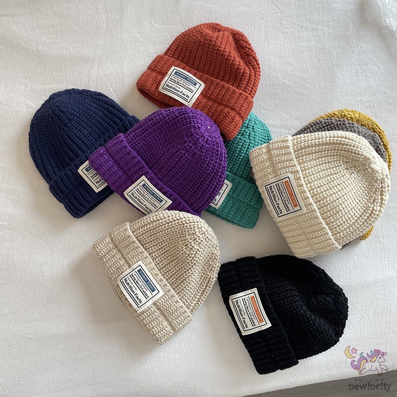 Mũ Beanie Dệt Kim Co Giãn In Chữ Thời Trang Hàn Quốc Cho Bé