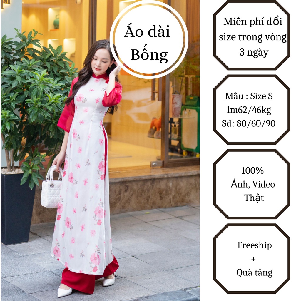 Áo dài cách tân thiết kế kèm quần màu đỏ ( Áo dài Hạ Chi)
