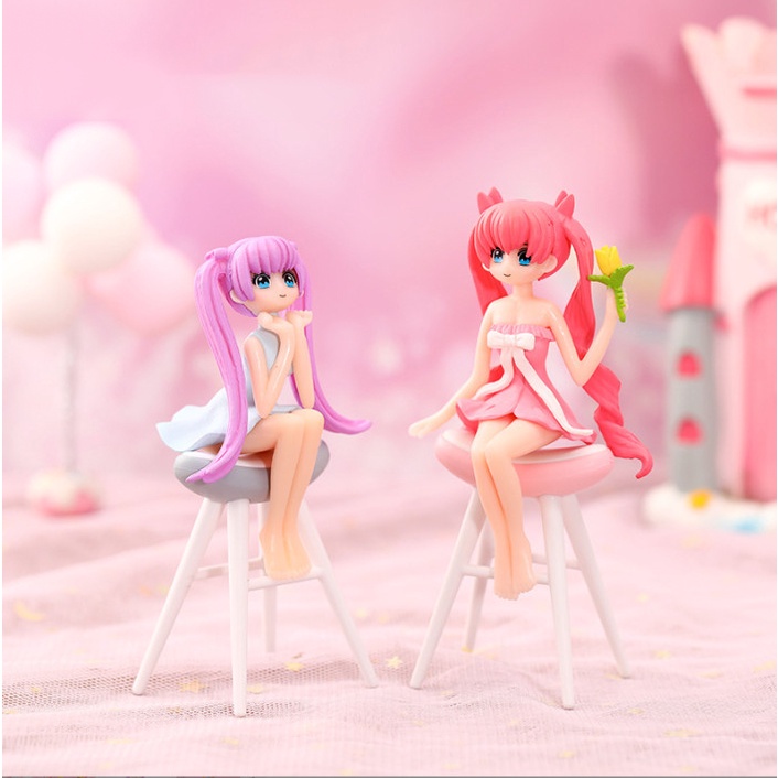 Tiểu cảnh terrarium bé gái ngồi ghế trang trí tiểu cảnh mô hình