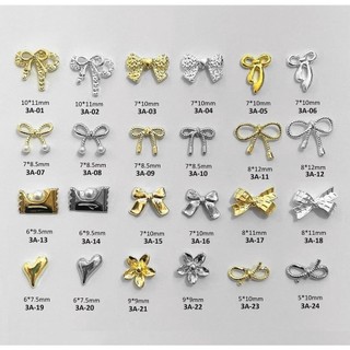 Charm nơ kim loại vàng bạc đính móng 3a