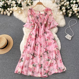 Đầm Chiffon Dáng Chữ A Cổ Vuông Tay Loe Thời Trang Mùa Hè Cổ Điển Cho Nữ