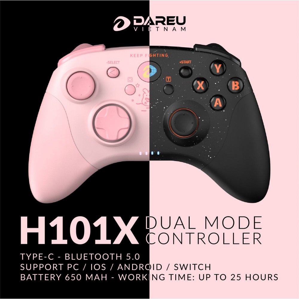 Tay cầm chơi game không dây DAREU H101X (Pin sạc 650mAhDual Mode: Type-C, Bluetooth)